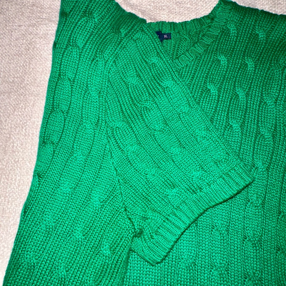 Vintage Ralph Lauren Sport Green Cable Knit Short Sleeve Sweater Size XL - Picture 12 of 16